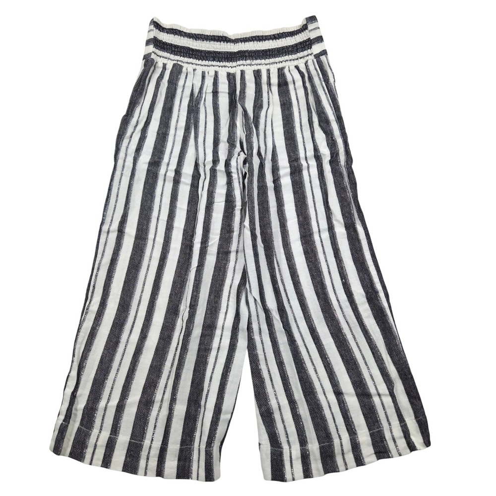 CATO Beachy Linen Wide Leg‎ Striped Pull On Pants Womens Small